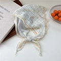 Floral triangle neck scarf with green plaid pattern and orange border detail - Orange Flower Line Border
