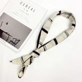 Chic cream geometric patterns skinny silk scarf with elegant dark red and black lines - Line Mesh Pattern (FJ7016)