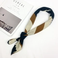 Linen cotton small square scarf with geometric color blocks and a stylish leather buckle - Wave Strip Pattern (FJ7016)