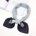Gray black white geometric silk scarf for women with elegant knot and glossy finish - Korean Style Grey (FJ7016)