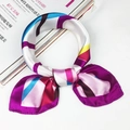 Colorful geometric satin silk scarf tied in a bow with vibrant multi-color patchwork patterns - Multicolor Geometric Color Block Style (Special Color 12)