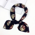 Navy blue geometric pattern cotton linen square scarf with red and beige block print - 3D Lattice Black (FJ7016)