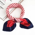 Red and white striped satin scarf with blue contrast ends and elegant silk texture - Red White Diagonal Stripe Red Blue Contrast Style (Special Color 2)
