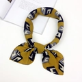 Elegant mustard yellow cotton linen square scarf with geometric G pattern and silk texture - 3D Lattice Yellow (FJ7016)