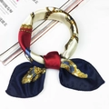 Elegant satin scarf with vintage chain print in navy and burgundy, tied in a bow - Gold Chain Belt Buckle Palace Style (Special Color 3)