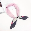 Pink geometric cotton linen square scarf with sparkling rhinestone ring buckle accessory - Korean Style Pink (FJ7016)
