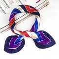 Square satin scarf with blue, red and purple geometric stripes in a stylish knot - Royal Blue Purple Red White Geometric Stripe Style (Special Color 4)