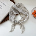 Off-white striped small neck scarf tied in a bow with thin vertical brown stripes - Beige and Coffee Striped