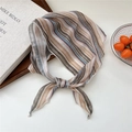 Lightweight striped neck scarf in brown and blue chiffon with a knotted center detail - Camel Striped