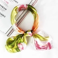 Floral satin silk scarf with orange and pink flowers tied in a decorative bow style - Pink Orange Green Floral Style (Special Color 8)