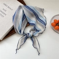 Lightweight striped silk scarf in blue and white with delicate stitched edges - Blue Striped