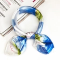 Sky blue and white satin square scarf with green floral pattern on fashion magazine - Sky Blue White Grass Green Abstract Floral Style (Special Color 7)