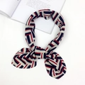 Thick cotton linen square scarf with red and navy geometric stripes and diamond buckle - Striped Red Blue (FJ7016)