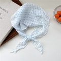 Lightweight white scarf with light blue polka dots and elegant knotted detail - Blue Polka Dot