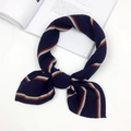 Classic navy blue striped silk square scarf with elegant red and white diagonal patterns - Striped Navy Base (FJ7016)