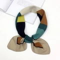 Elegant geometric color-block satin square scarf with beige, green, and yellow accents - Camouflage Pattern (FJ7016)