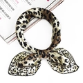 Elegant leopard print satin silk square scarf tied in a stylish bow on white background - Classic Tan Leopard Print Style (Special Color 5)