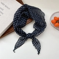 Elegant lightweight silk scarf with black and white polka dots on a rustic table - 30L-Black Polka Dot