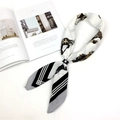 Elegant white cotton linen scarf with black animal print and chic leather buckle - Siberian Wolfhound Pattern (FJ7016)