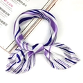 Blue and purple striped satin silk scarf tied in a bow on a white background - Dark Blue Purple White Diagonal Stripe Style (5050)