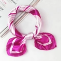 Magenta and white striped satin square scarf tied in a stylish bow knot for women - Magenta White Stripe Bow Style (5043)