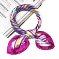 Colorful wave stripe satin square scarf tied in a bow on a fashion magazine - Multicolor Wave Stripe Style (5056)