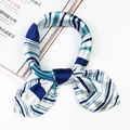 Navy and light blue striped satin silk scarf tied in an elegant knot style - Navy Light Blue White Stripe Style (5049)