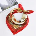 Red and gold baroque print satin square scarf with vintage chain patterns and silk texture - Red White Gold Vintage Chain Emblem Style (5065)