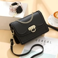 Black square crossbody bag with gold buckle and interchangeable embroidered strap - Black