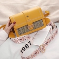 Ginger square crossbody bag with clover hardware and floral ethnic strap in 1987 style - Yellow