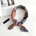 Linen square scarf with retro belt buckle print in gray and orange tones - Belt Purple
