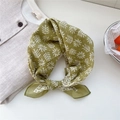 Grass green cotton bandana with white leaf patterns and knot styling for women - 05B Irregular Floral Green Yellow