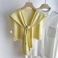 Pale yellow knitted shawl with sequins and tie-up detail over white shirt - Yellow