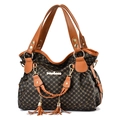 Classic monogram brown crossbody bag with gold chain strap and tassel details - Checkered Pattern - Yellow