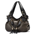 Borsa tote monogramma classica con manici intrecciati, nappe in pelle e logo Della Goro - Motivo Floreale - Nero