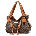 Borsa tote classica monogramma marrone con finiture in pelle e doppie nappe oro - Motivo Floreale - Giallo