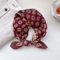 Deep red vintage square cotton scarf with sun and leaf pattern for women accessory - 06B Irregular Floral Rust Red