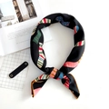 Black silk-feel scarf with colorful sock prints and ginger rolled edges for women - Christmas Sock Black