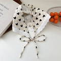 Beige cotton linen headscarf with black heart prints and white lace trim detail - Heart Beige