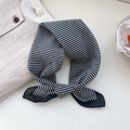 Classic black and white striped cotton scarf tied in a bow on a linen shirt - 08B Diagonal Stripe Black