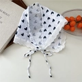 White cotton viscose triangle scarf with black heart print and lace edge detail - Heart White