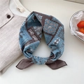 Retro grey-blue and brown printed cotton square scarf with elephant pattern and bohemian border - 09B Elephant Geometric Brown
