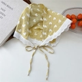 Ginger yellow baby bonnet with white heart prints and delicate lace trim tie - Heart Yellow
