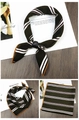 Detail of dark green striped square scarf with orange edges and leather metal buckle - Dark Green Stripes