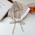 Beige cotton kerchief with white geometric patterns and delicate lace trim for women - Khaki Zigzag Triangle