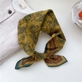 Retro mustard yellow paisley cotton neck scarf with vintage floral print and red border - 12B Circle Paisley Yellow