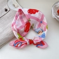 Pink crab pattern cotton square scarf with checkered background and breathable fabric - 13B Seafood Cartoon Print