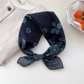 Black cotton square scarf with light blue paisley pattern and knotted styling - 15B Paisley Dots Black