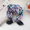 Artistic floral square scarf in white and pink with a sleek black border accent - 17B Flower Black Spot