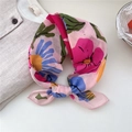 Pink floral cotton square scarf with large abstract prints in a knotted tie style - 18B Abstract Flower Pink